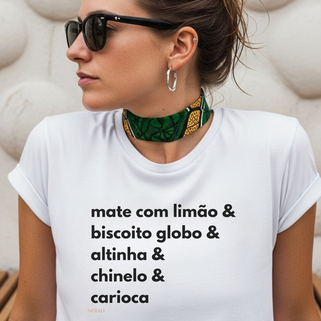 Mulher usando camiseta carioca vibes