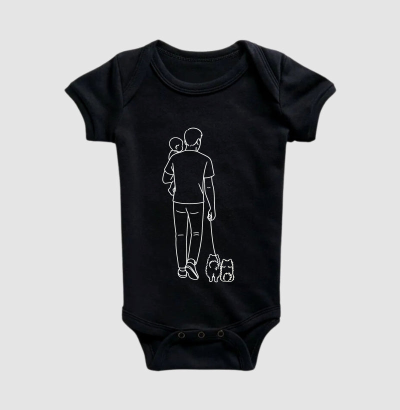Pai com 1 filho e mais 2 cachorros Spitz - Combina com camiseta Pai
