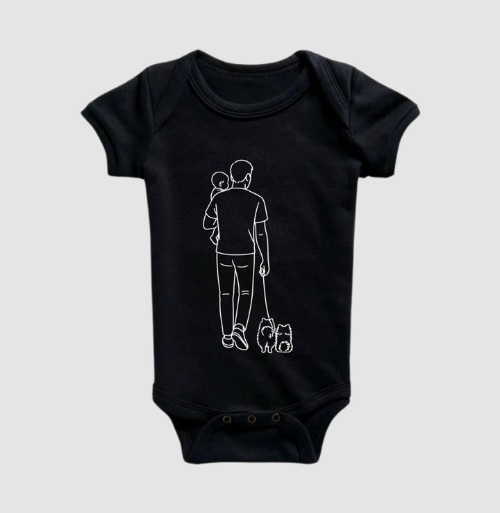 Pai com 1 filho e mais 2 cachorros Spitz - Combina com camiseta Pai