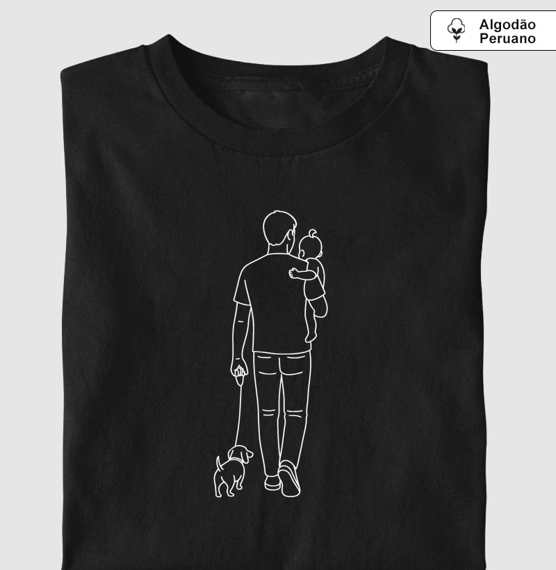 Pai com uma filha bebê e um cachorro - Personalizada
