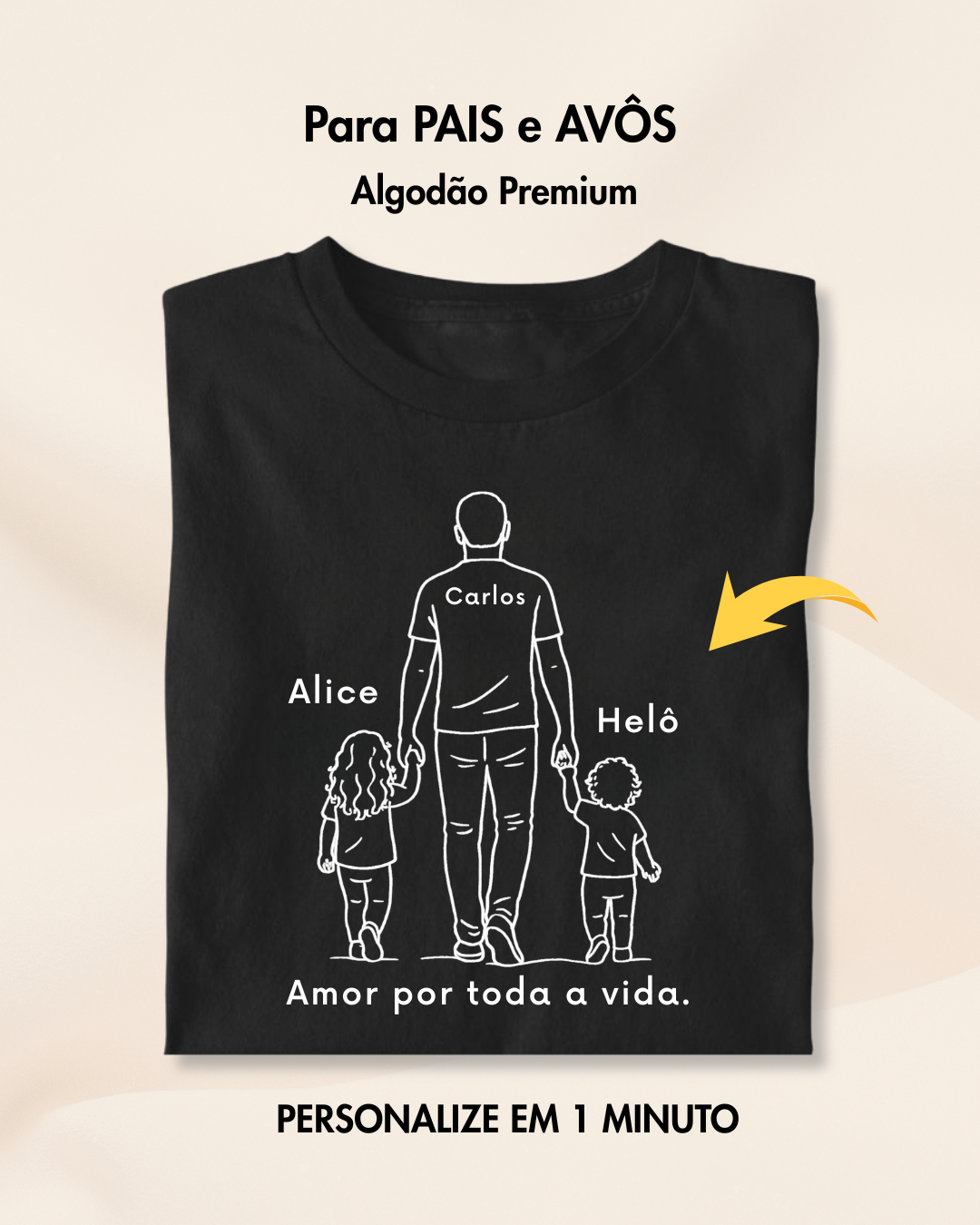 Pai com 2 filhos: menina maior (cabelo cacheado) e filha(o) menor cabelo cacheado - Personalizada