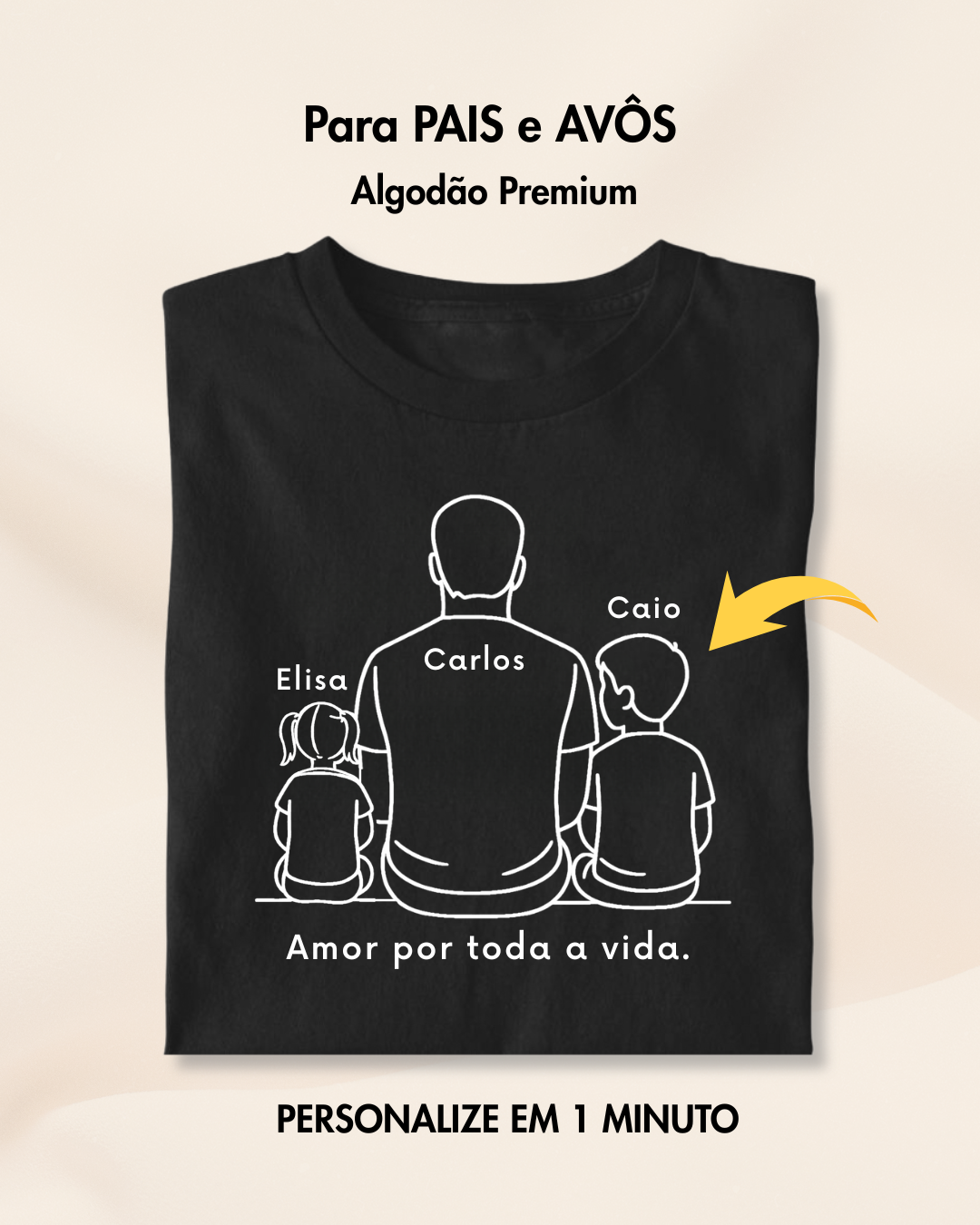 Pai com 2 filhos: menina menor e menino maior - Personalizada
